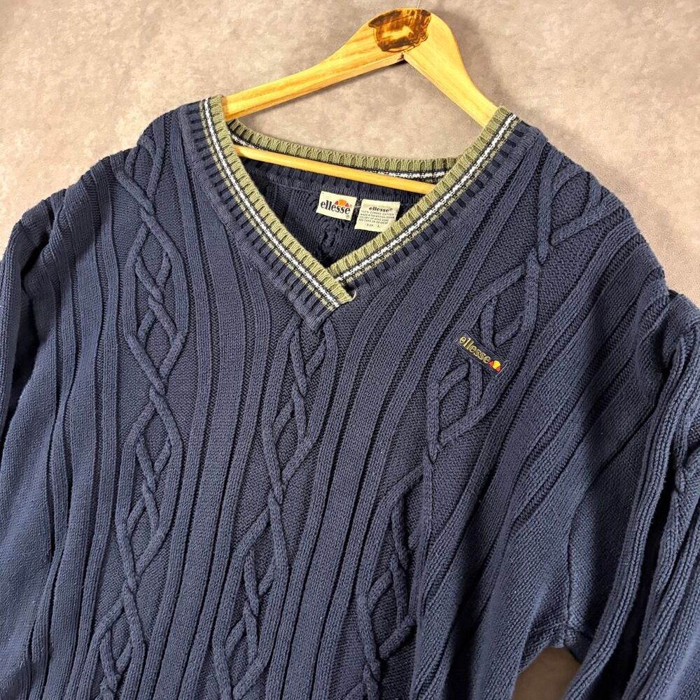 vintage ellesse cable knit heavyweight sweater